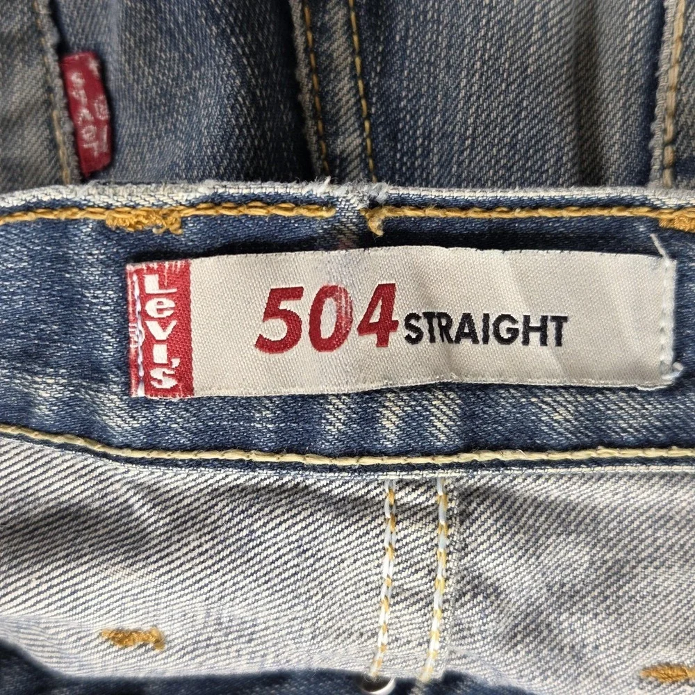 Vintage Levis 504 Jeans Mens Blue Straight Engineered Raw Hem Zip fly Fits 32x30